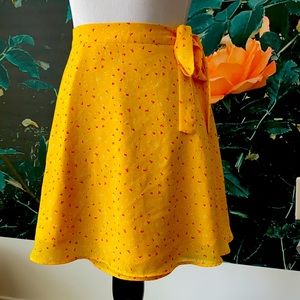 Yellow floral wrap skirt